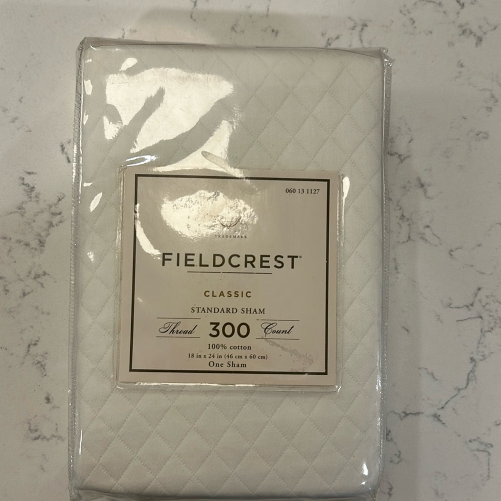 Fieldcrest White Quilted Standard Sham NIP Cotton Pillow Cover